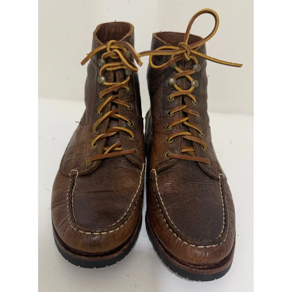 Allen Edmonds Yuma Brown Bison Leather Moc Toe Boots Mens 9 B Vibram 00269-2